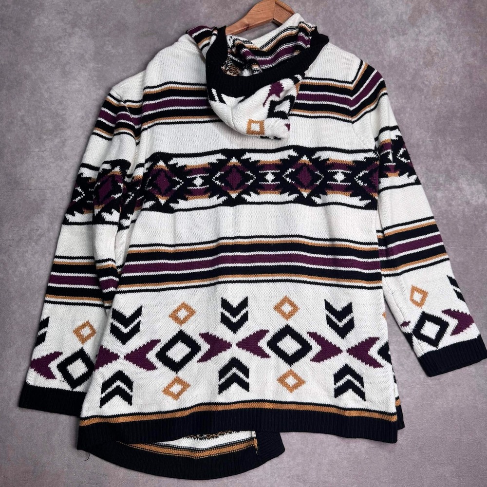 Wrangler Retro Womens Hooded Cardigan Sweater Southwestern Geometric Purple L - Picture 8 of 10